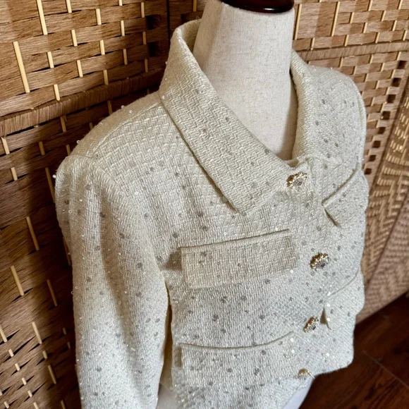 NWT butter yellow Antonio Melani Rita tweed jacket 14 - Picture 5 of 13